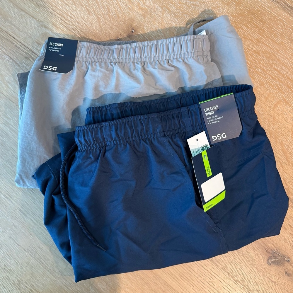 DSG Men’s Shorts Bundle 2XL Navy + Gray Athletic Lifestyle Shorts NWT
